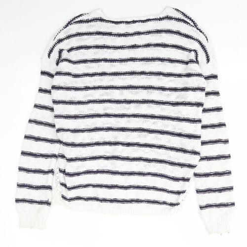 New Look Womens Blue Scoop Neck Striped Cotton Pullover Jumper Size 8