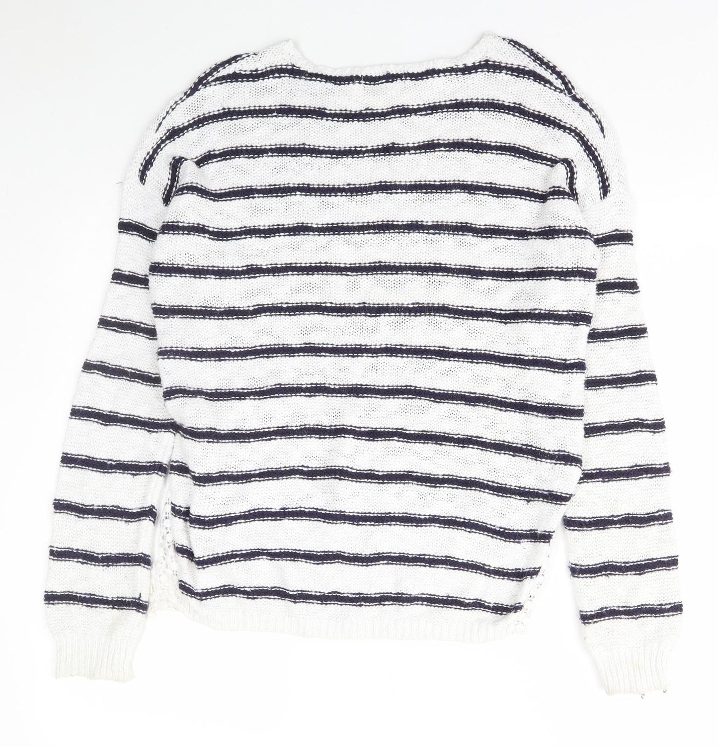 New Look Womens Blue Scoop Neck Striped Cotton Pullover Jumper Size 8