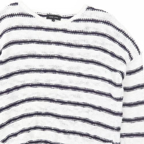 New Look Womens Blue Scoop Neck Striped Cotton Pullover Jumper Size 8
