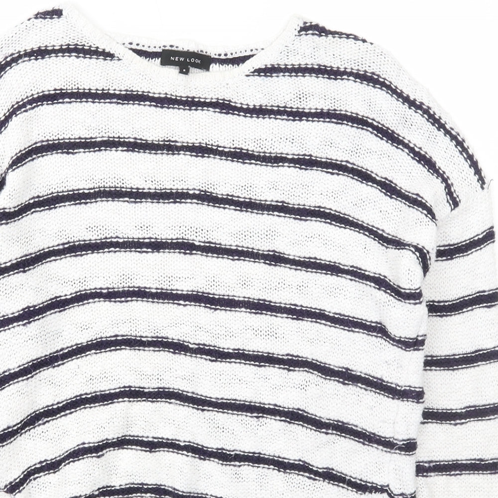 New Look Womens Blue Scoop Neck Striped Cotton Pullover Jumper Size 8