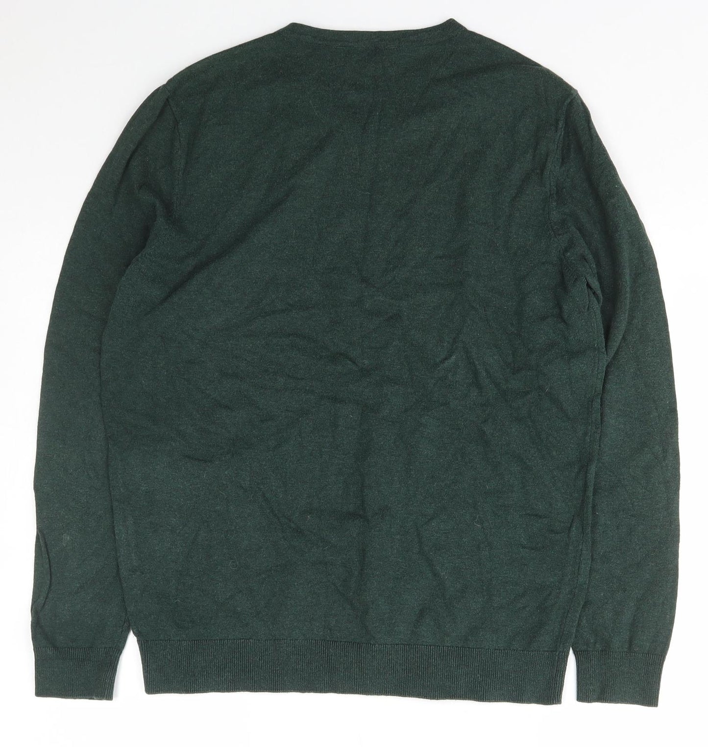 George Mens Green V-Neck  Cotton Pullover Jumper Size M