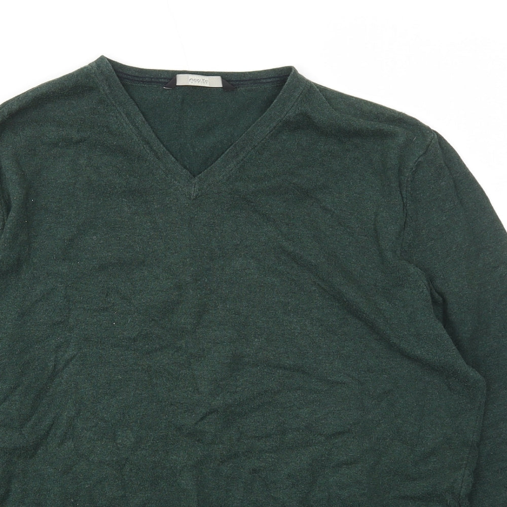 George Mens Green V-Neck  Cotton Pullover Jumper Size M