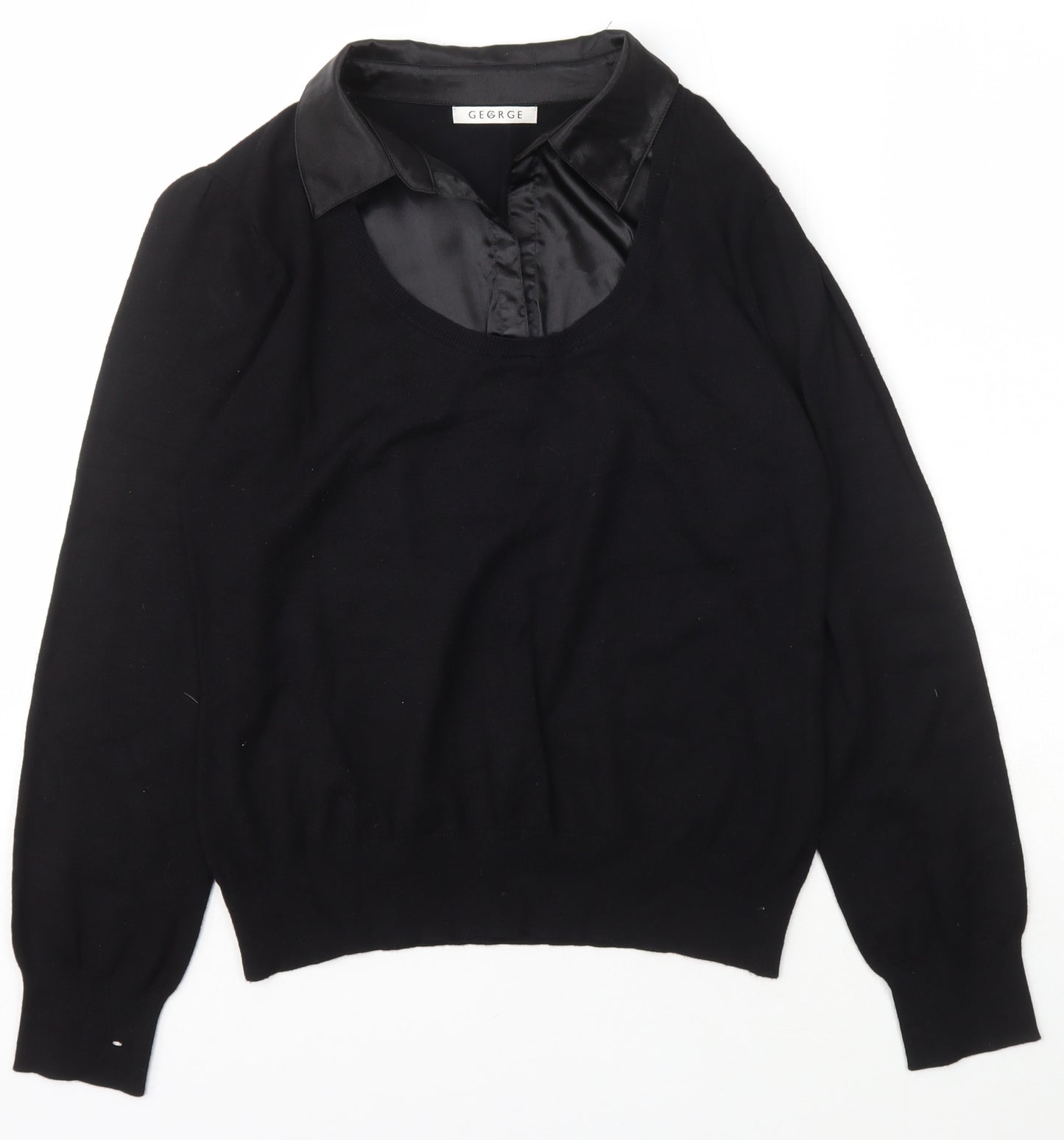George Womens Black Collared  Viscose Pullover Jumper Size 16