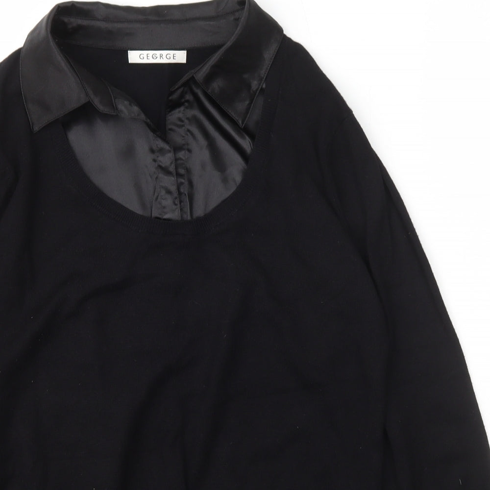 George Womens Black Collared  Viscose Pullover Jumper Size 16