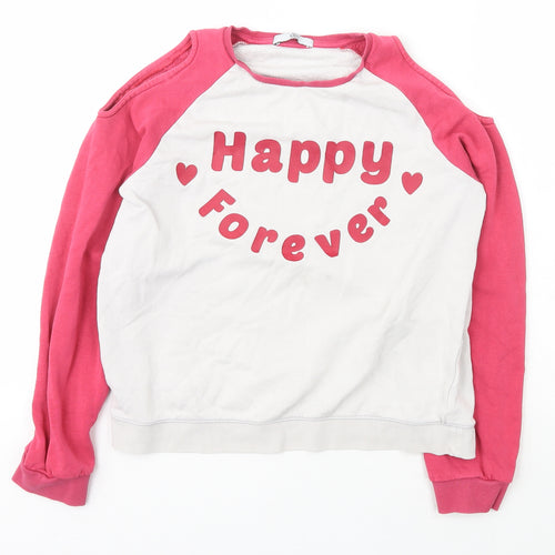 Marks and Spencer Girls Ivory Crew Neck  Cotton Pullover Jumper Size 13-14 Years  Pullover - happy