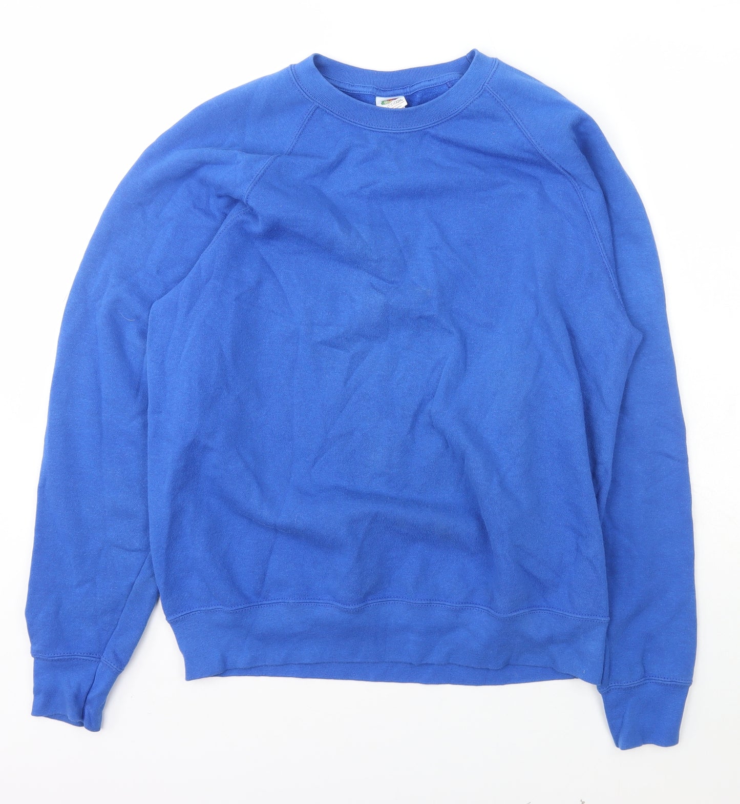 Fruit of the Loom Mens Blue Crew Neck  Cotton Pullover Jumper Size L