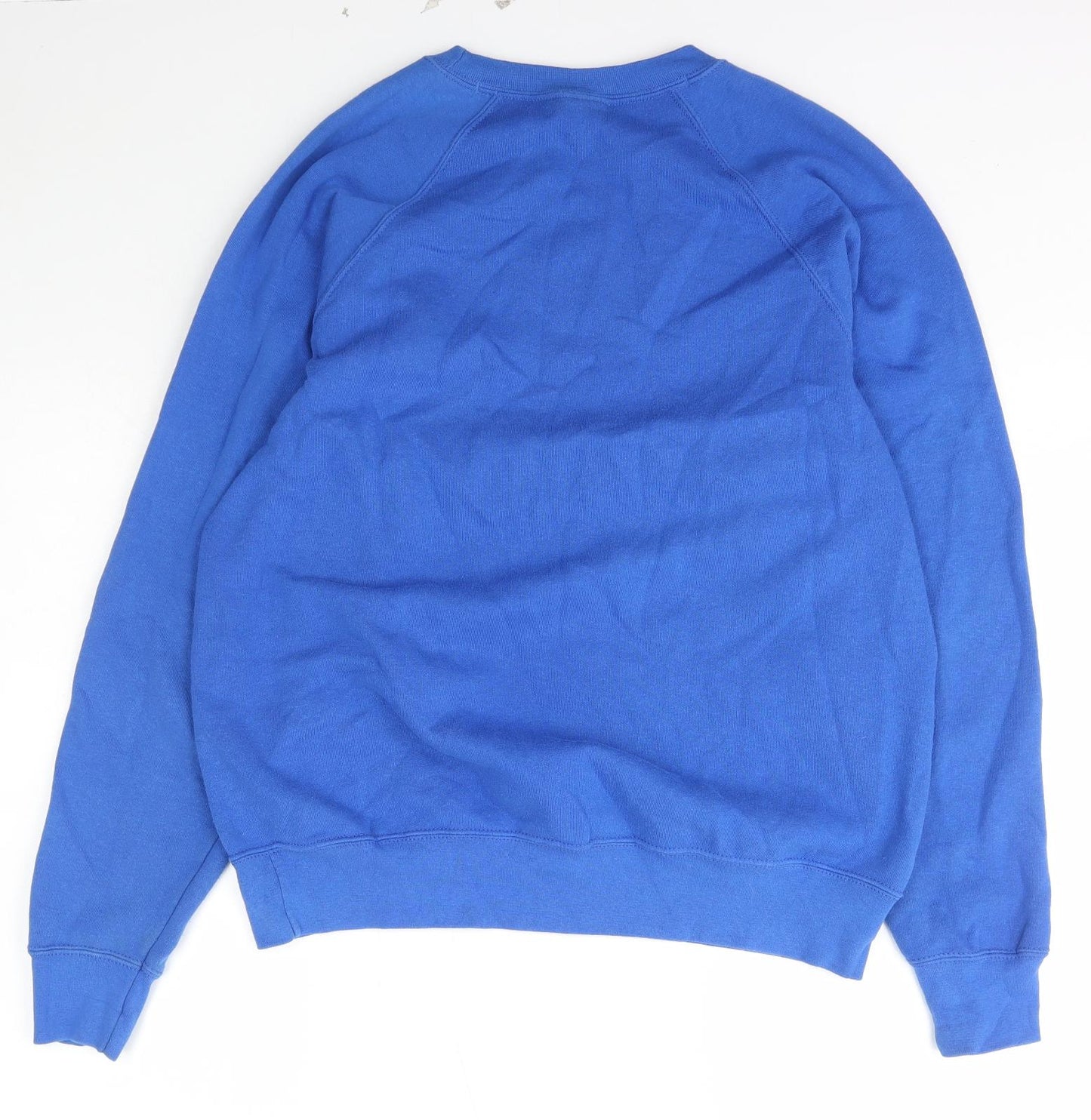 Fruit of the Loom Mens Blue Crew Neck  Cotton Pullover Jumper Size L