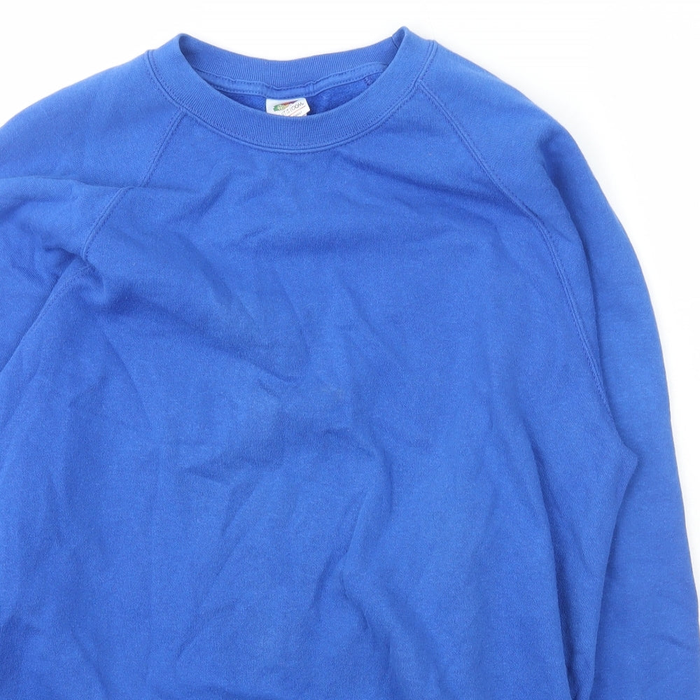 Fruit of the Loom Mens Blue Crew Neck  Cotton Pullover Jumper Size L