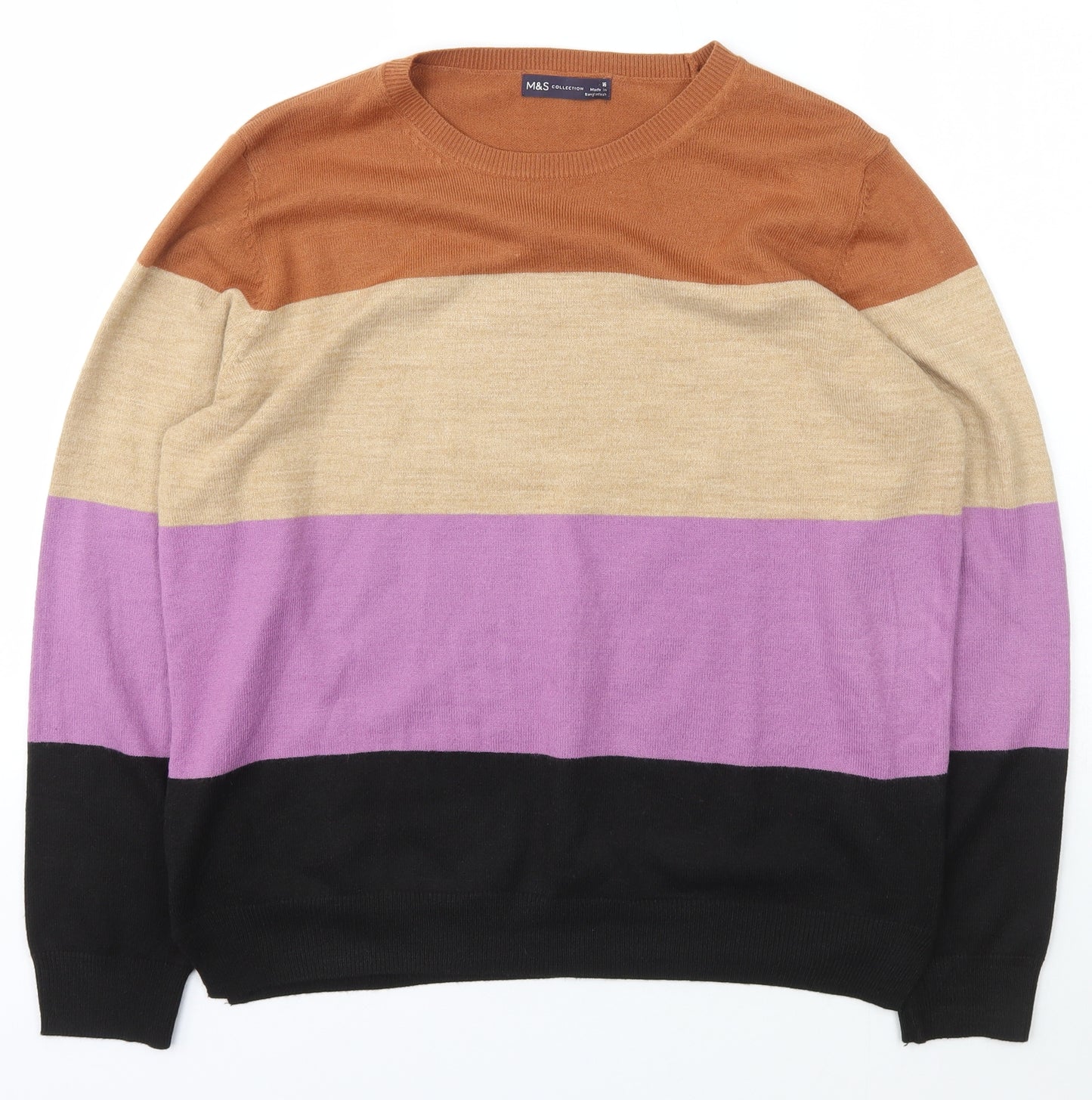 Marks and Spencer Womens Multicoloured Scoop Neck Striped Acrylic Pullover Jumper Size 16