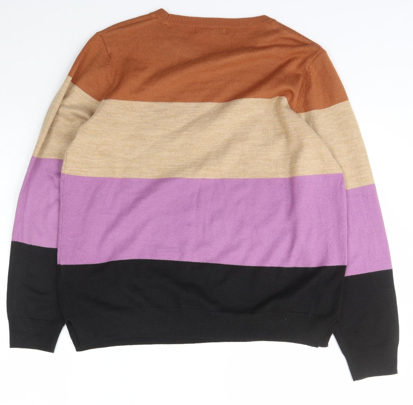 Marks and Spencer Womens Multicoloured Scoop Neck Striped Acrylic Pullover Jumper Size 16