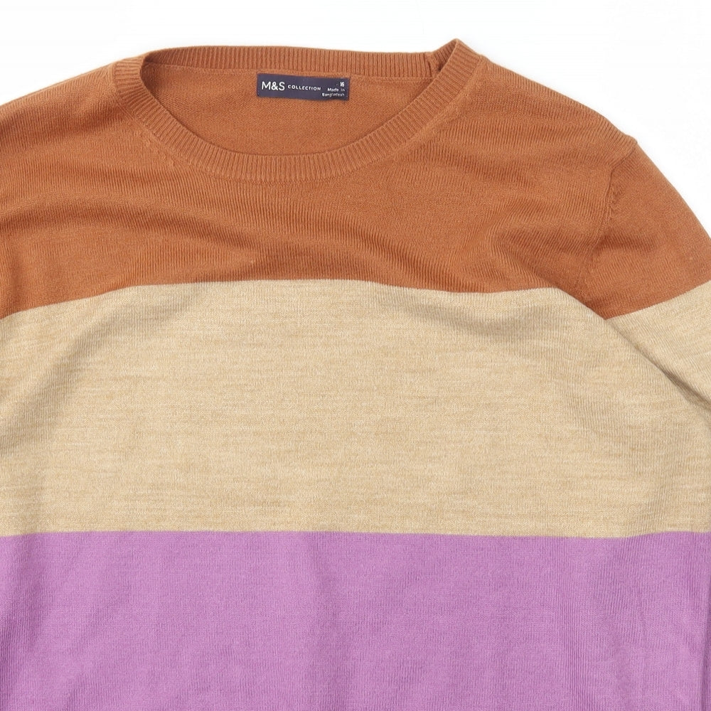 Marks and Spencer Womens Multicoloured Scoop Neck Striped Acrylic Pullover Jumper Size 16