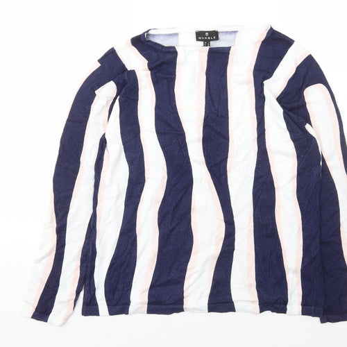 Marble Womens Blue Boat Neck Striped Viscose Pullover Jumper Size 6