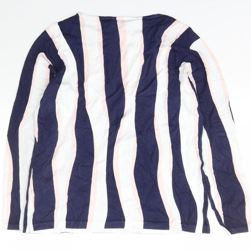 Marble Womens Blue Boat Neck Striped Viscose Pullover Jumper Size 6