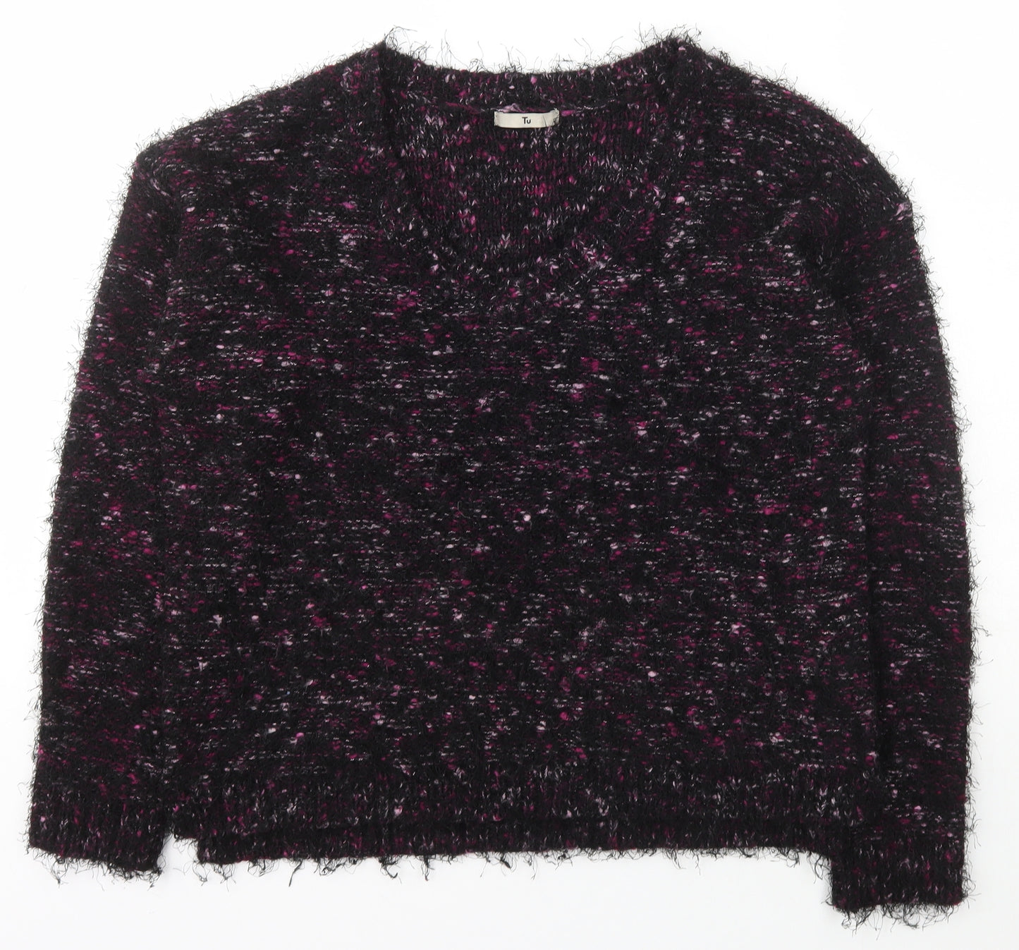TU Womens Black V-Neck  Acrylic Pullover Jumper Size 12