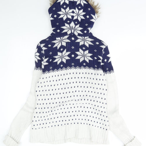 H&M Womens Ivory Roll Neck Fair Isle Cotton Cardigan Jumper Size M