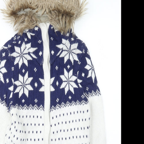 H&M Womens Ivory Roll Neck Fair Isle Cotton Cardigan Jumper Size M