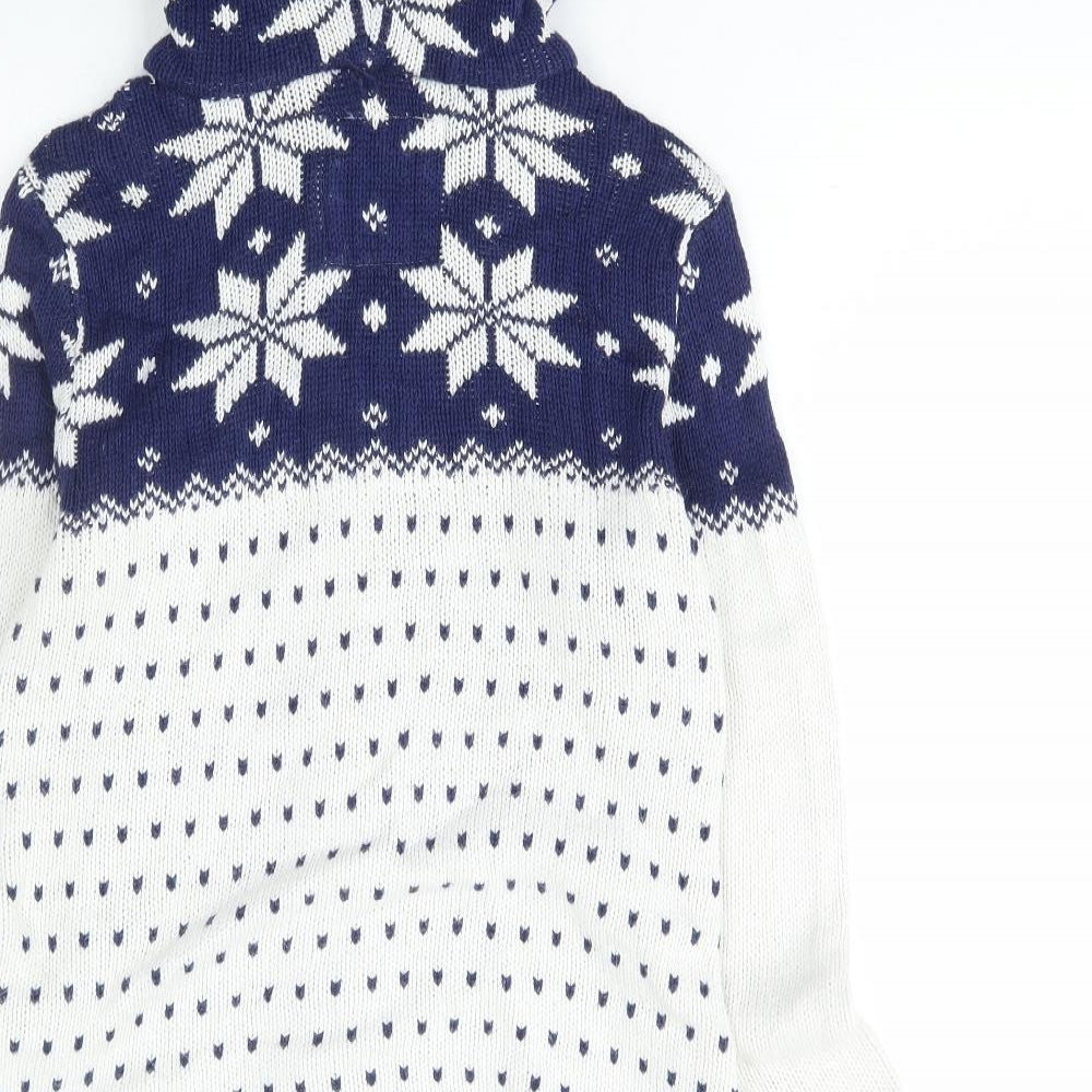 H&M Womens Ivory Roll Neck Fair Isle Cotton Cardigan Jumper Size M