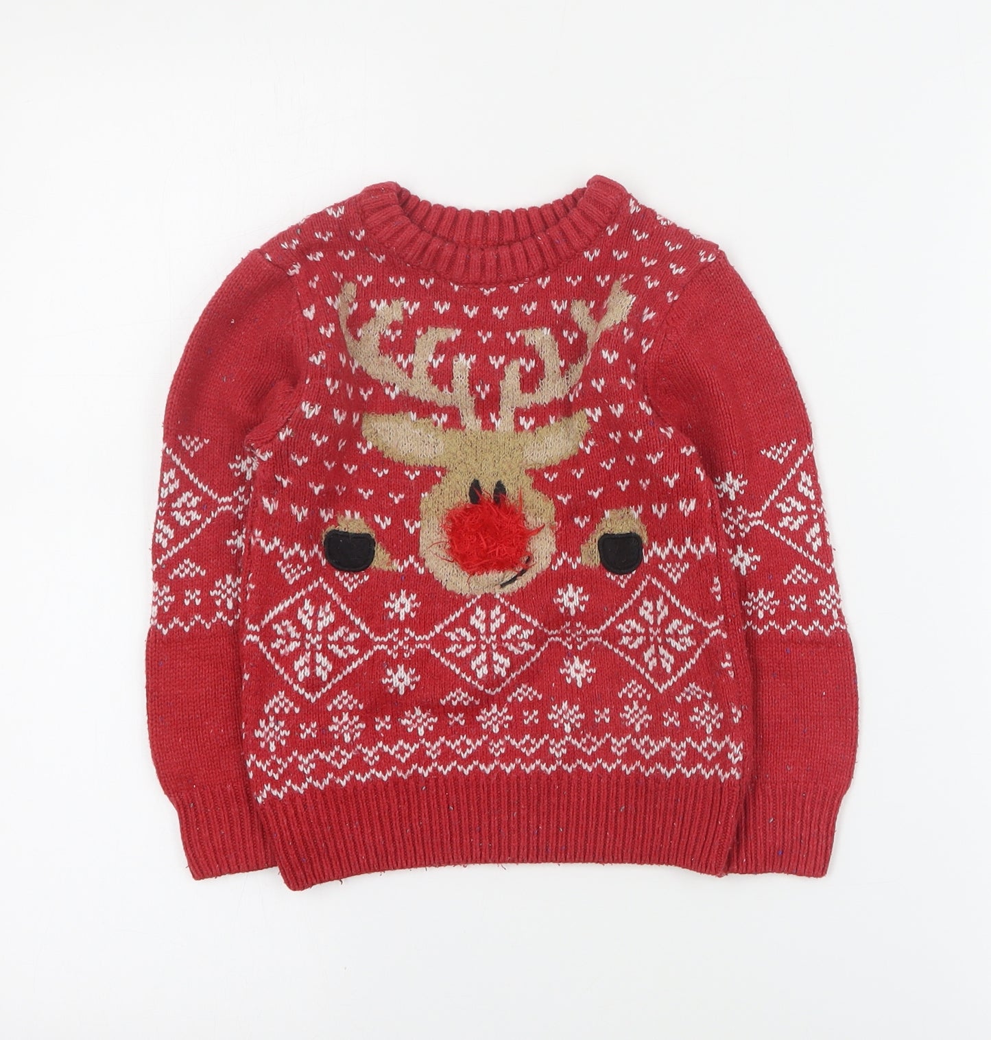 NEXT Boys Red Round Neck  Acrylic Pullover Jumper Size 2-3 Years  Pullover - Christmas