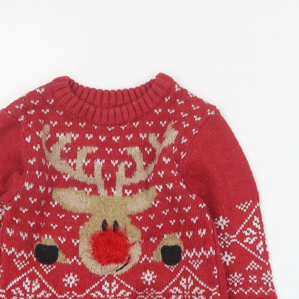 NEXT Boys Red Round Neck  Acrylic Pullover Jumper Size 2-3 Years  Pullover - Christmas