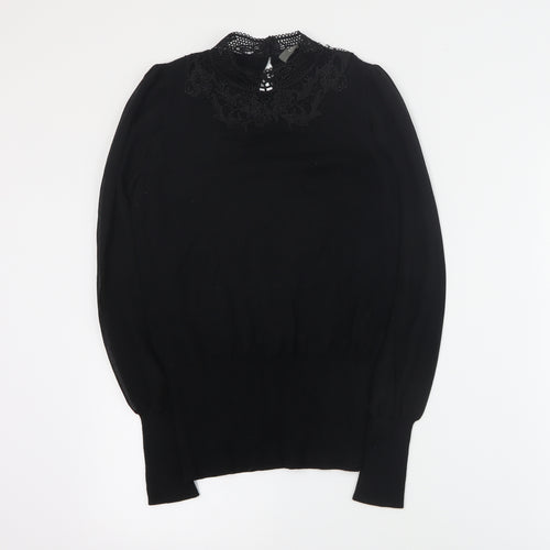 Oasis Womens Black Mock Neck  Acetate Pullover Jumper Size XS