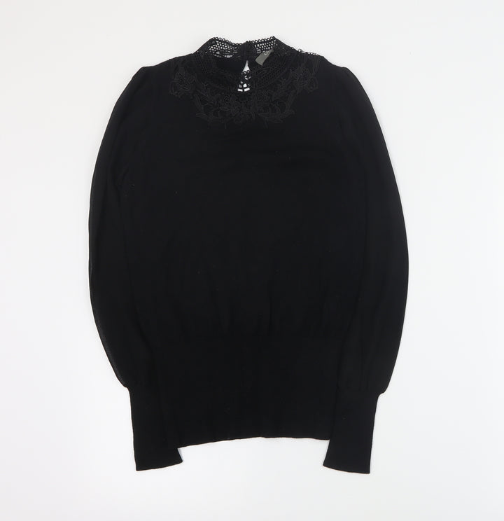 Oasis Womens Black Mock Neck  Acetate Pullover Jumper Size XS