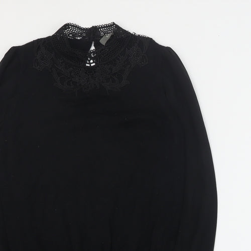 Oasis Womens Black Mock Neck  Acetate Pullover Jumper Size XS