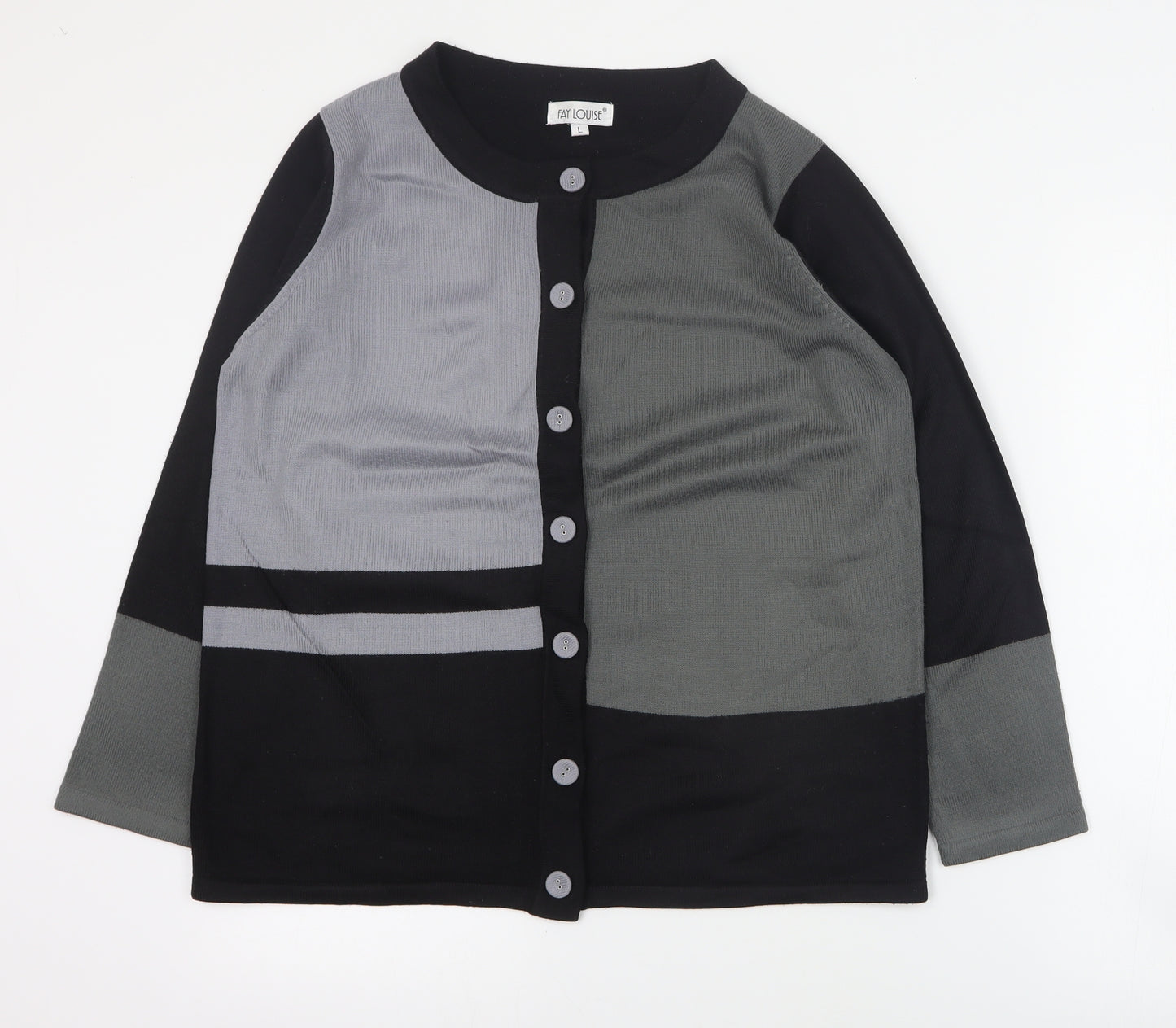 Fay Louise Womens Grey Round Neck  Acrylic Cardigan Jumper Size L
