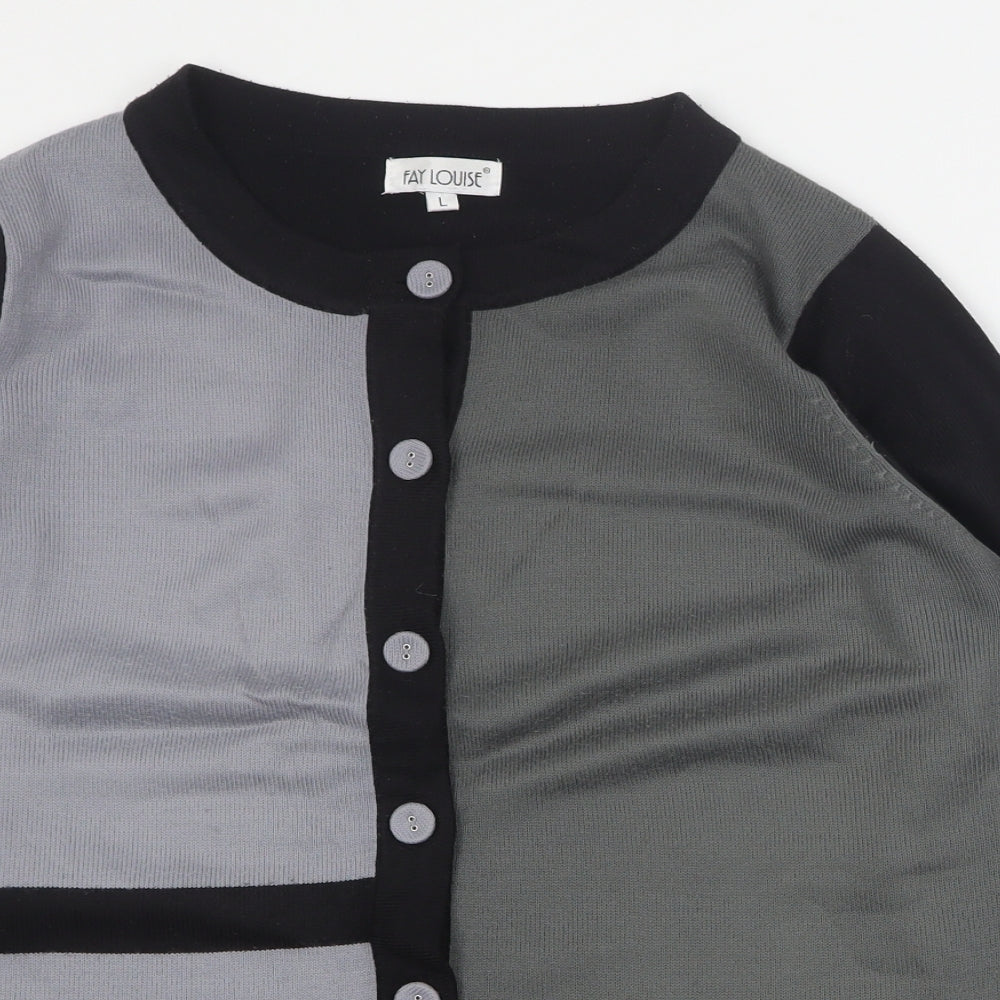 Fay Louise Womens Grey Round Neck  Acrylic Cardigan Jumper Size L