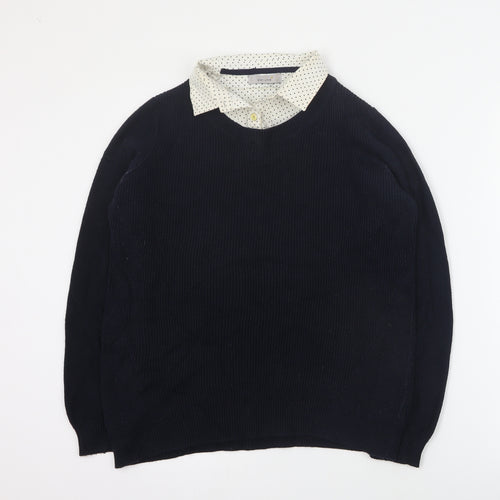 Per Una Womens Black Collared  Cotton Pullover Jumper Size 12