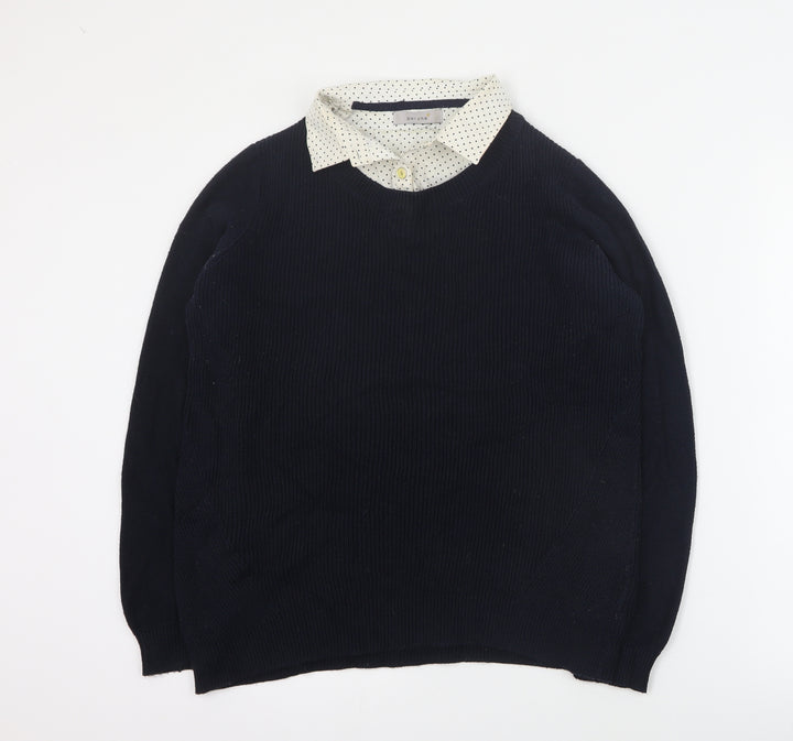 Per Una Womens Black Collared  Cotton Pullover Jumper Size 12