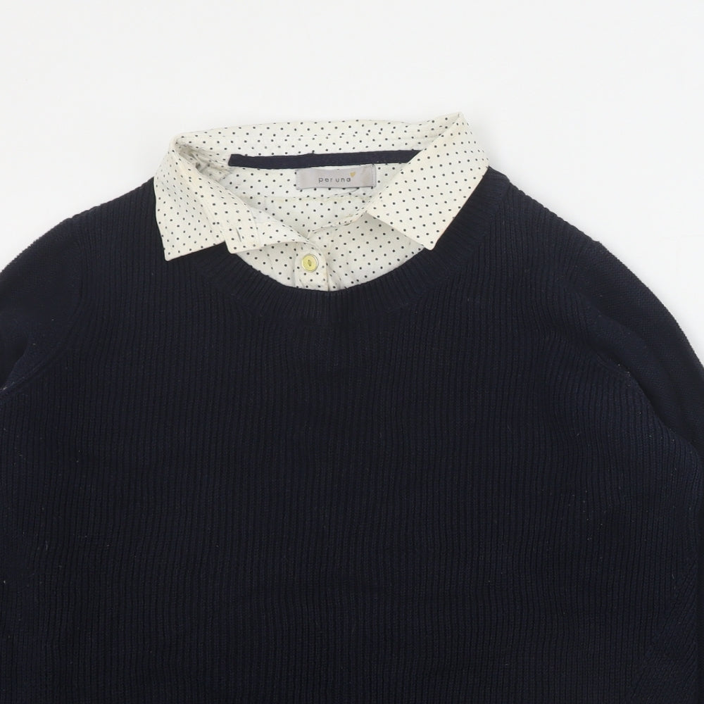 Per Una Womens Black Collared  Cotton Pullover Jumper Size 12