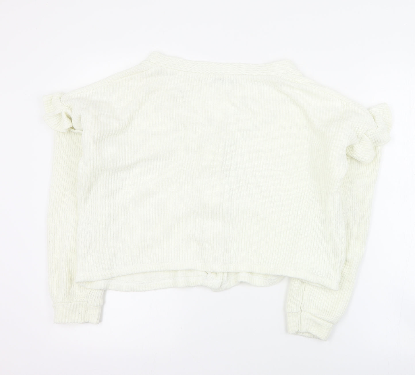 George Womens White V-Neck  Acrylic Cardigan Jumper Size M