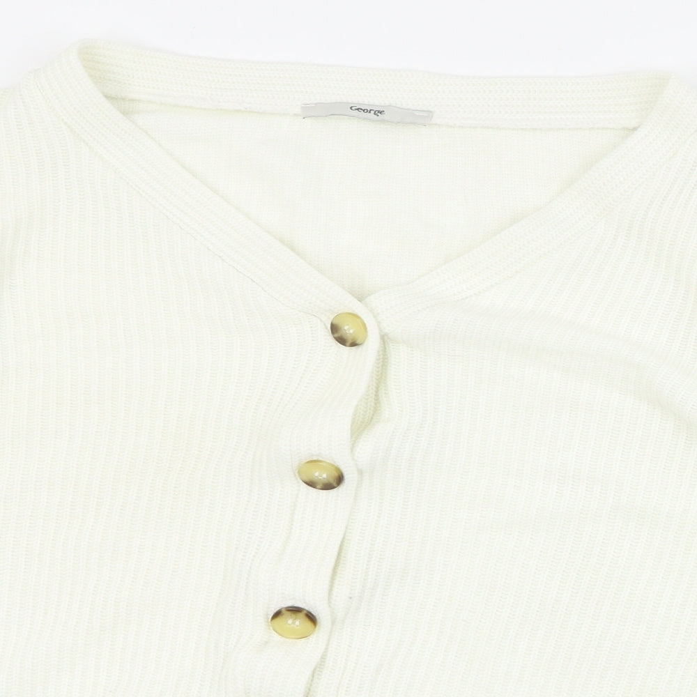 George Womens White V-Neck  Acrylic Cardigan Jumper Size M