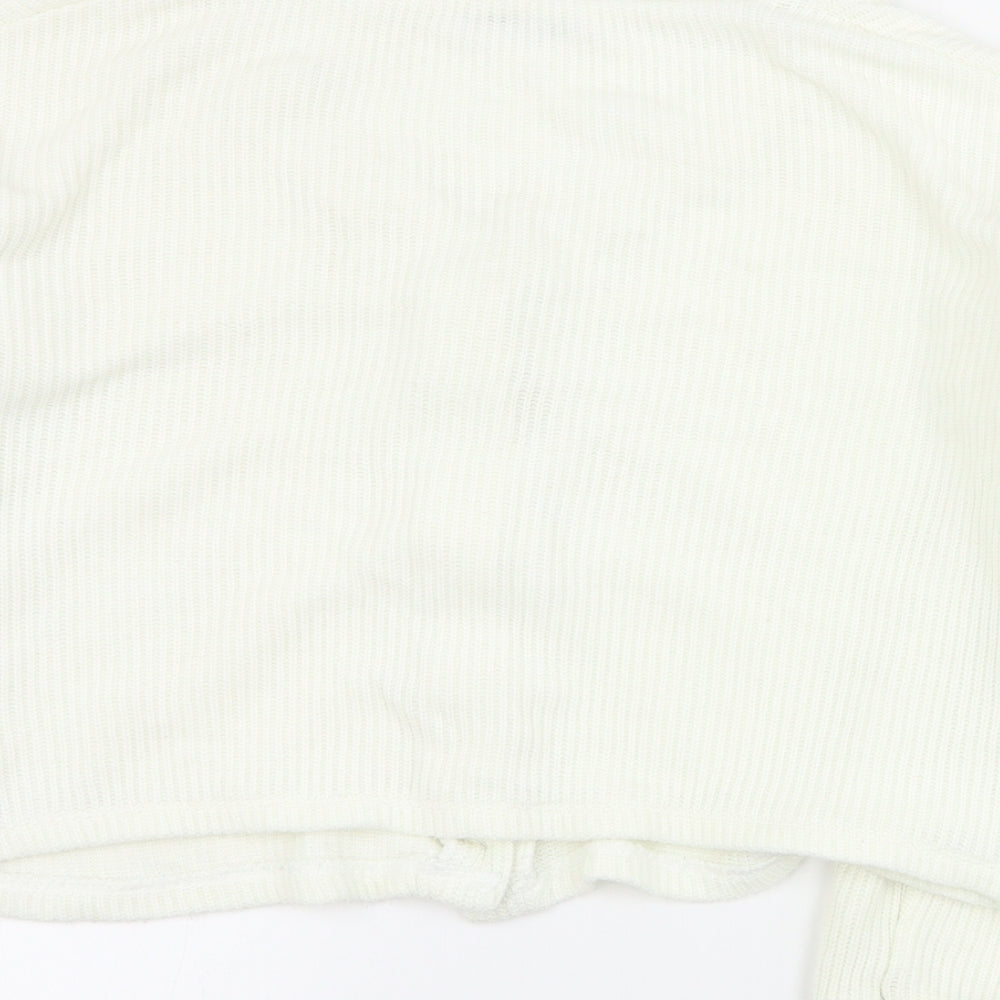 George Womens White V-Neck  Acrylic Cardigan Jumper Size M