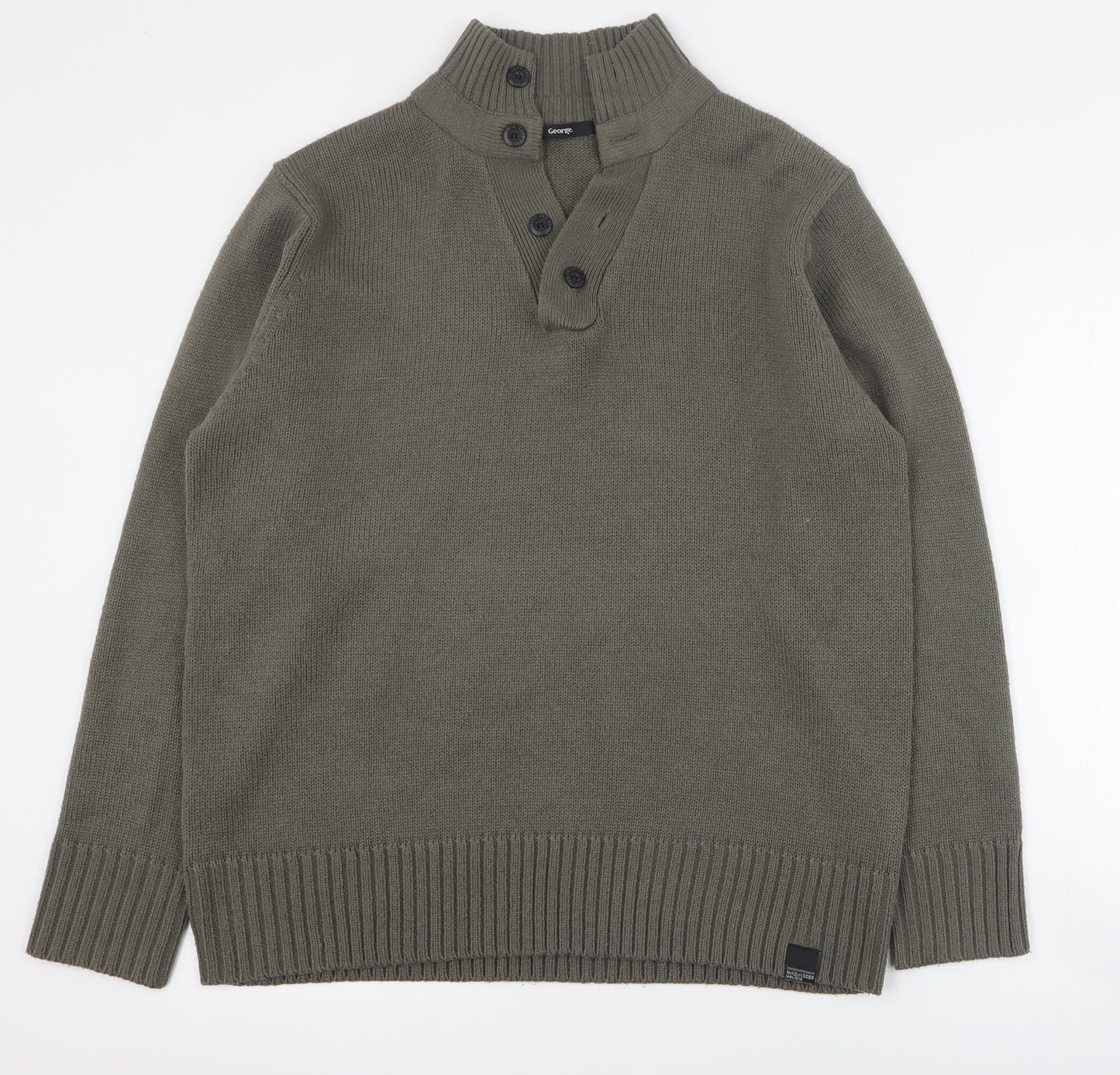 George Mens Green High Neck  Acrylic Henley Jumper Size L
