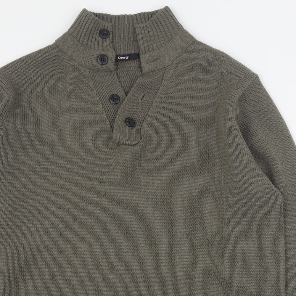 George Mens Green High Neck  Acrylic Henley Jumper Size L