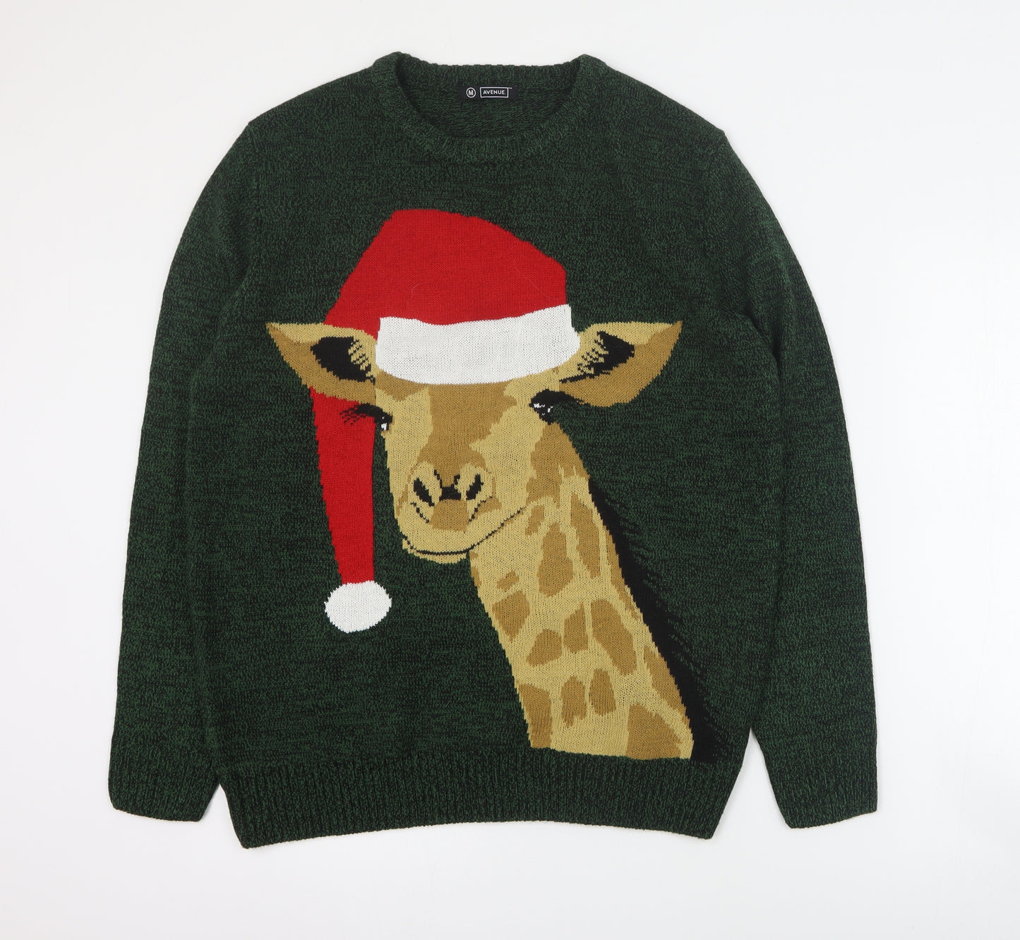 Avenue Mens Green Round Neck  Acrylic Pullover Jumper Size M   - Christmas