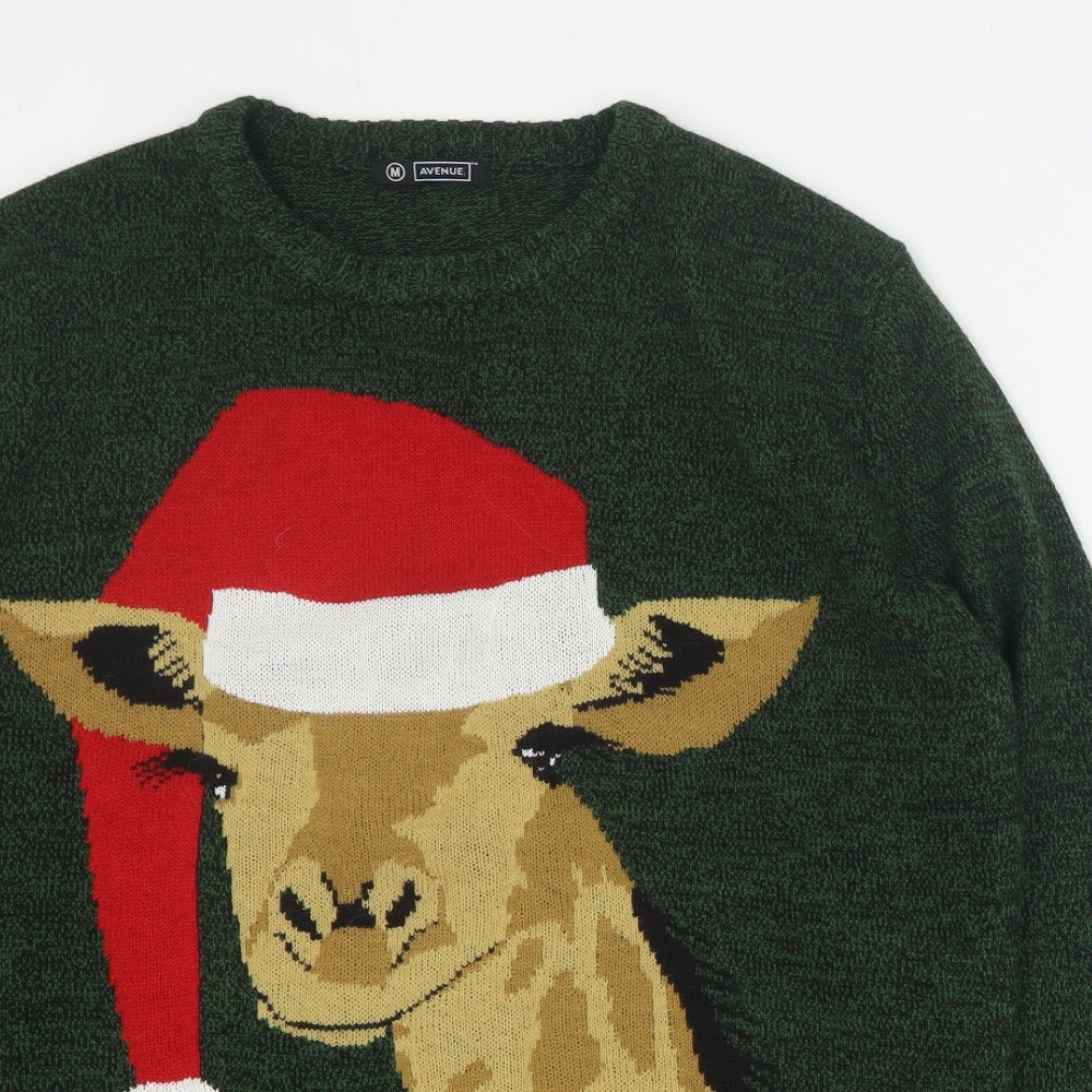 Avenue Mens Green Round Neck  Acrylic Pullover Jumper Size M   - Christmas