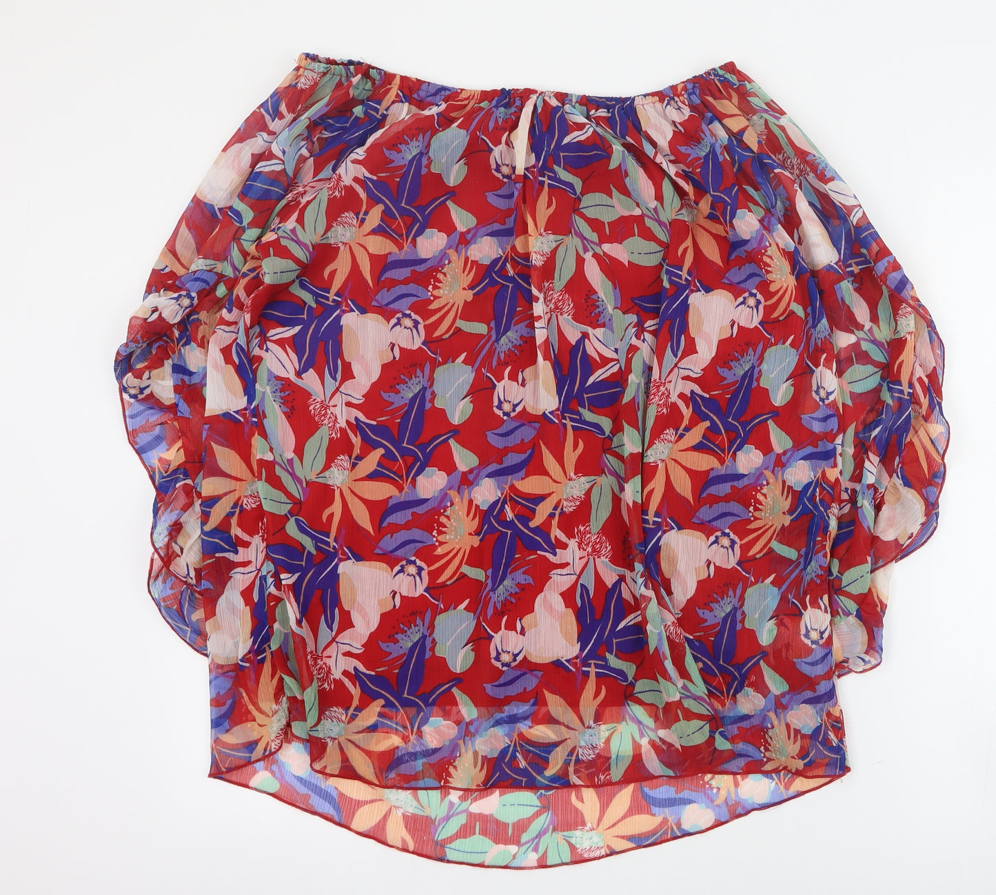 Klass Womens Red Floral Polyester Basic Blouse Size 14 Off the Shoulder