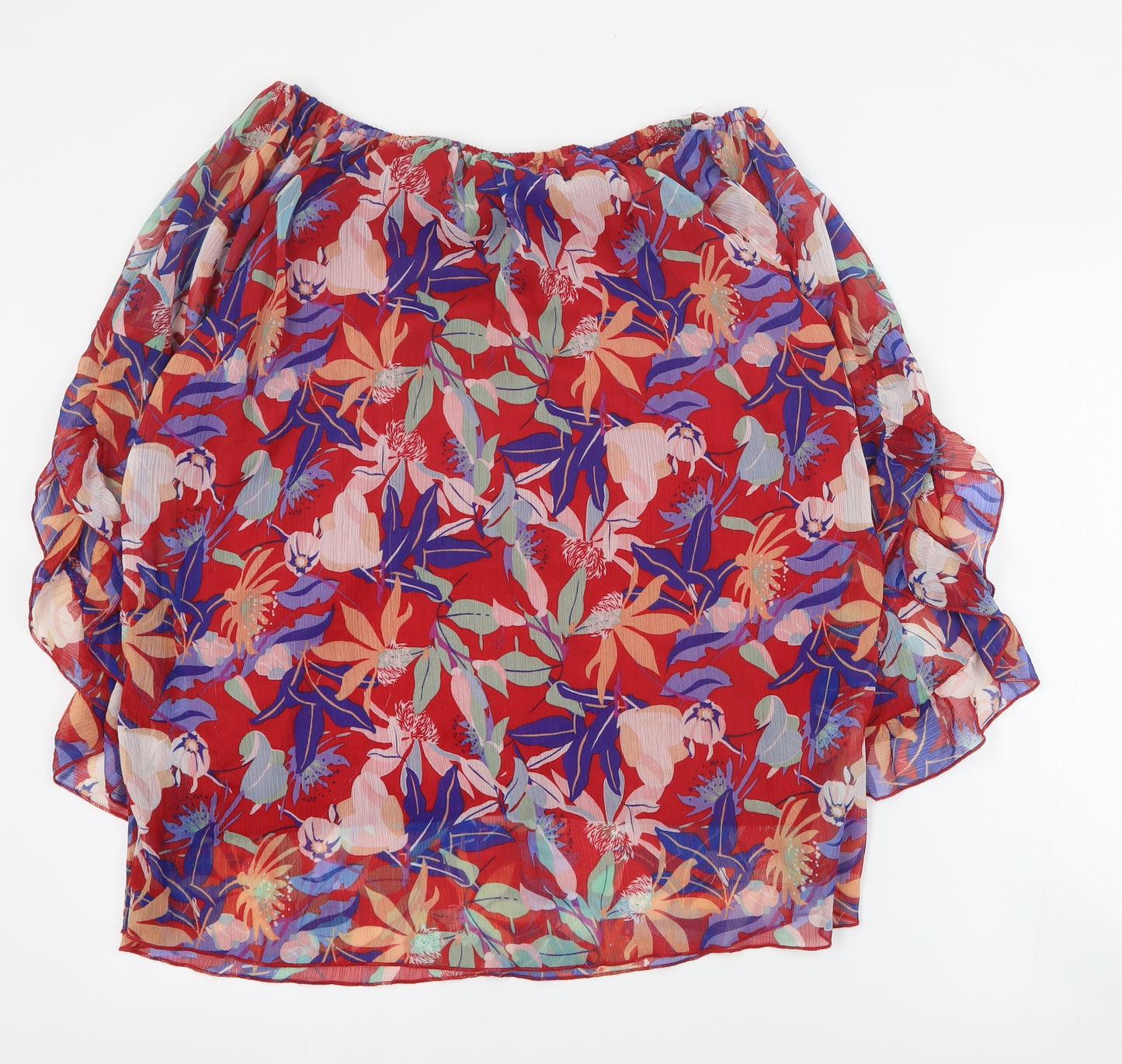 Klass Womens Red Floral Polyester Basic Blouse Size 14 Off the Shoulder