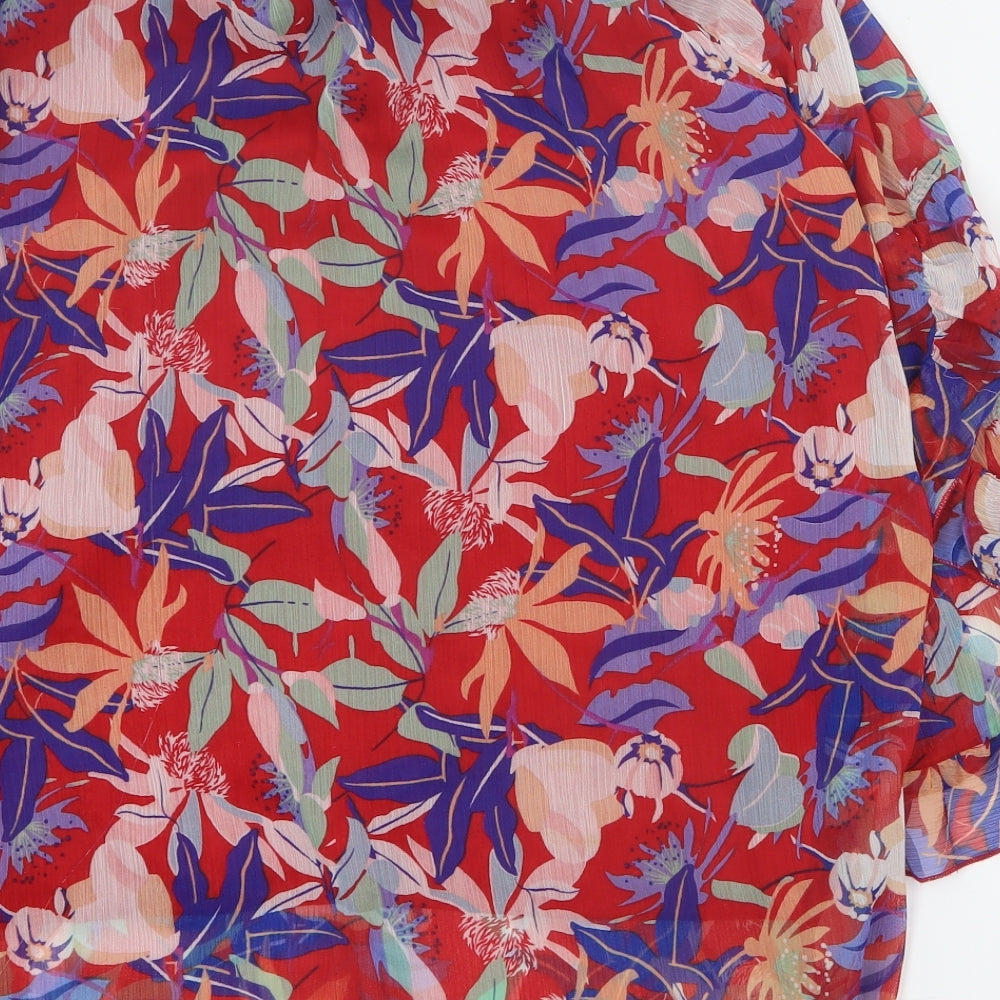Klass Womens Red Floral Polyester Basic Blouse Size 14 Off the Shoulder