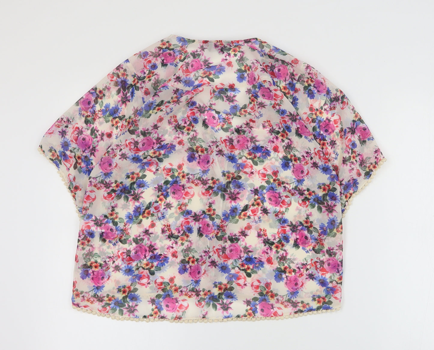 New Look Womens Ivory Floral Polyester Basic Blouse Size 8 V-Neck