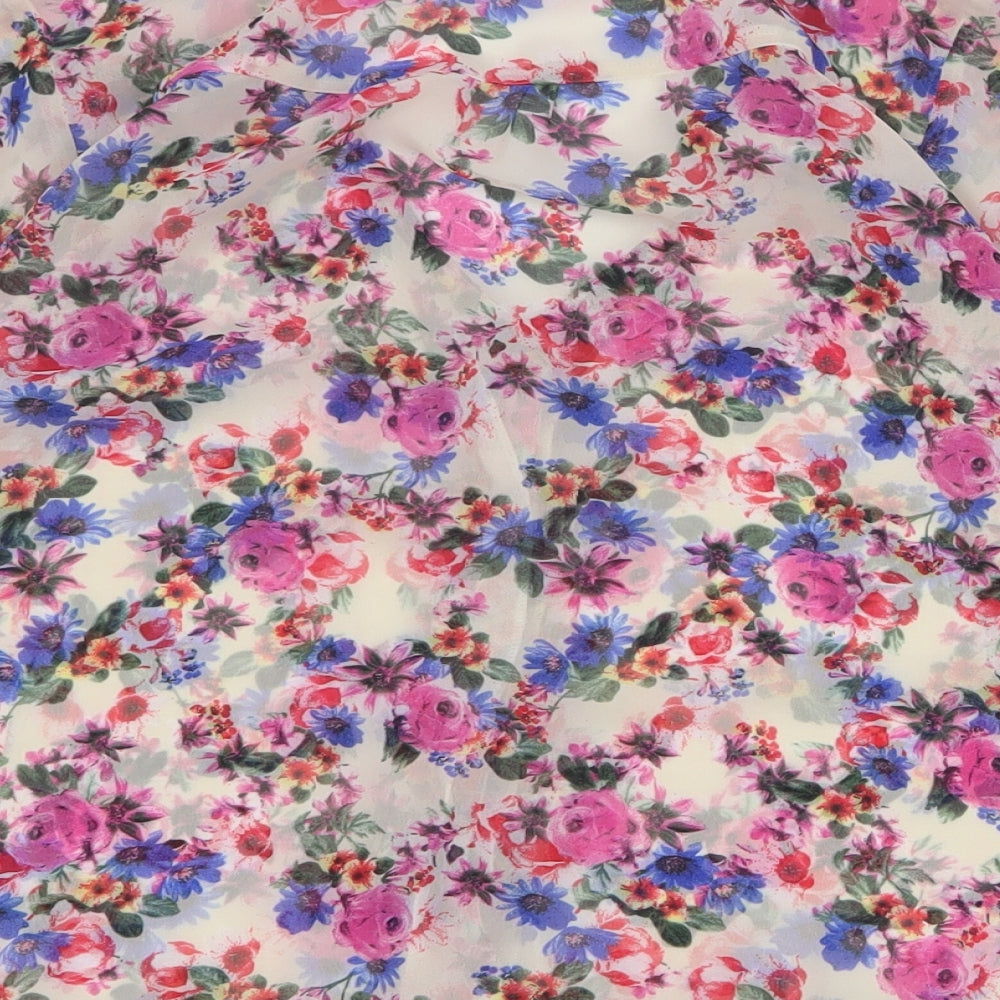 New Look Womens Ivory Floral Polyester Basic Blouse Size 8 V-Neck