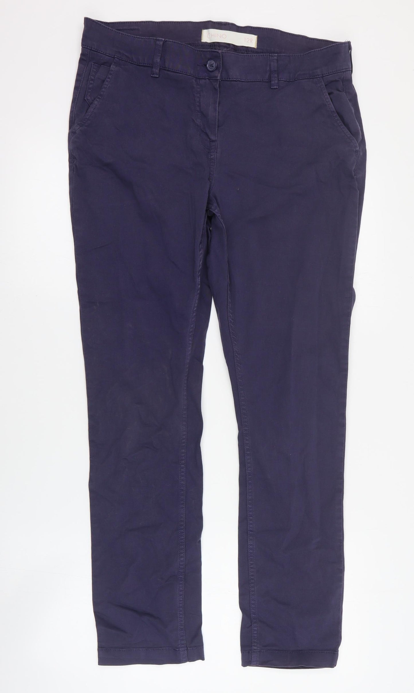 NEXT Womens Blue  Cotton Chino Trousers Size 12 L28 in Regular Zip