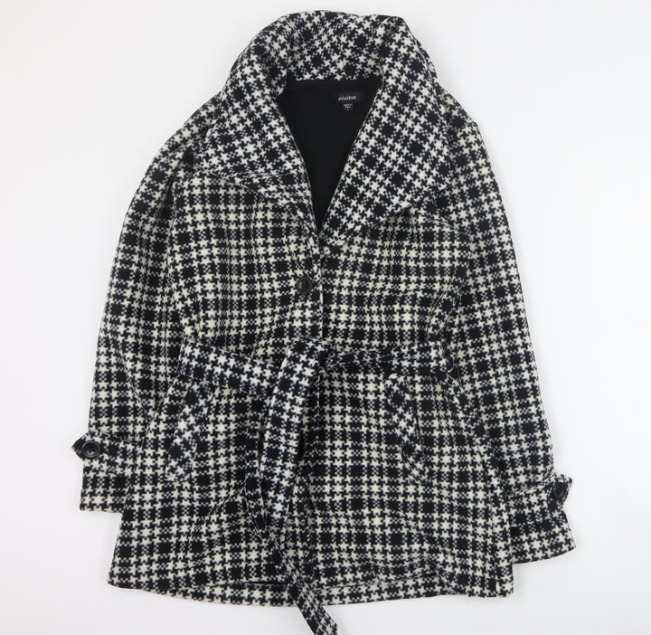 Eivissa Womens Black Houndstooth  Pea Coat Coat Size S  Button