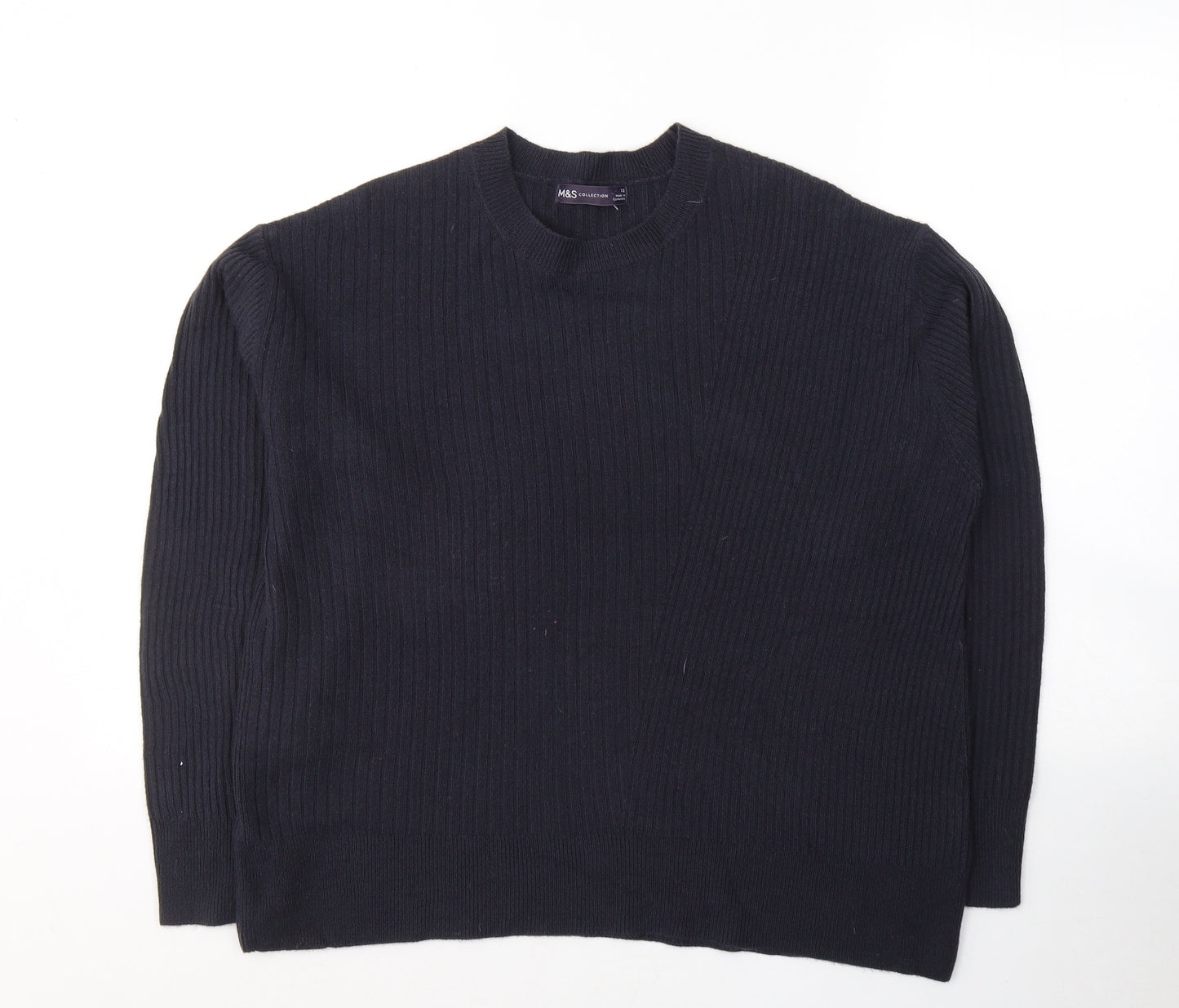 Marks and Spencer Womens Blue Round Neck  Acrylic Pullover Jumper Size 12