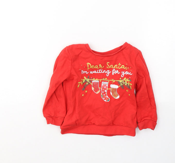 So Cute Girls Red Cotton Pullover Casual Size 9-12 Months Round Neck Pullover - Christmas jumper