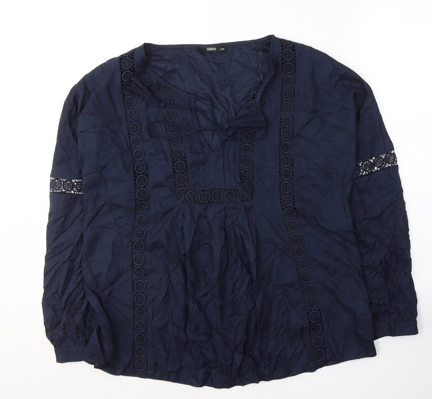 Oasis Womens Blue  Viscose Basic Blouse Size 12 V-Neck