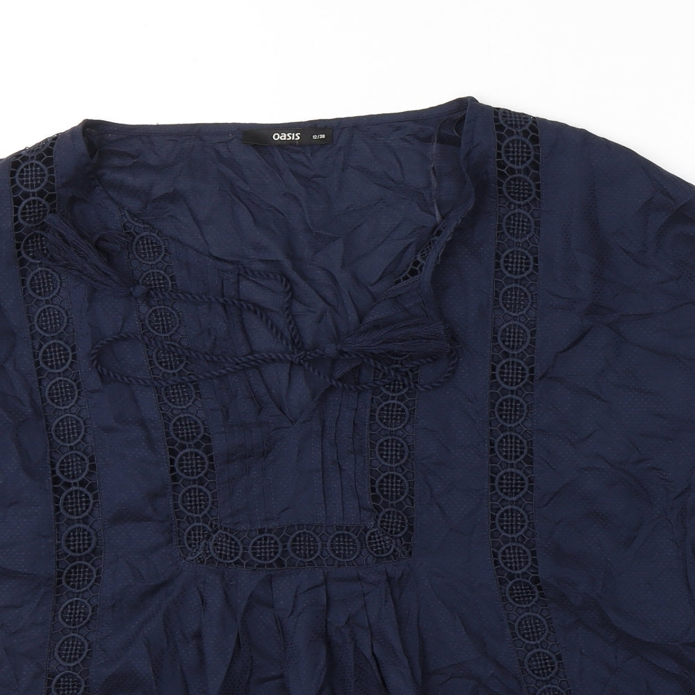 Oasis Womens Blue  Viscose Basic Blouse Size 12 V-Neck