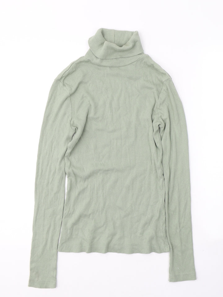 River Island Womens Green  Cotton Jersey T-Shirt Size 8 Roll Neck